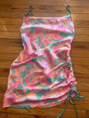 Pastel Floral Ruched Side Mini Skirt - Pink & Teal ASOS